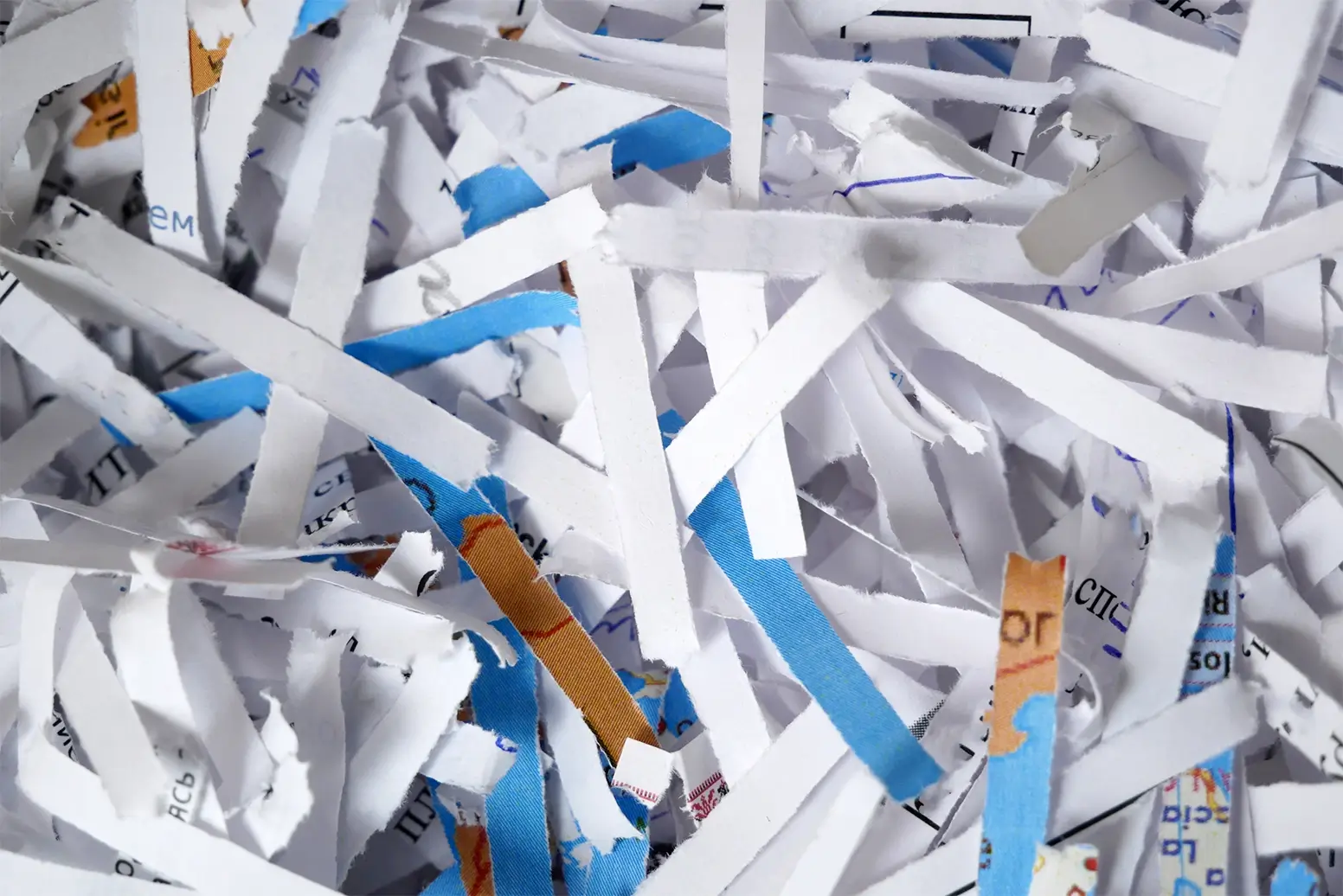 Close up view of shredded paper.