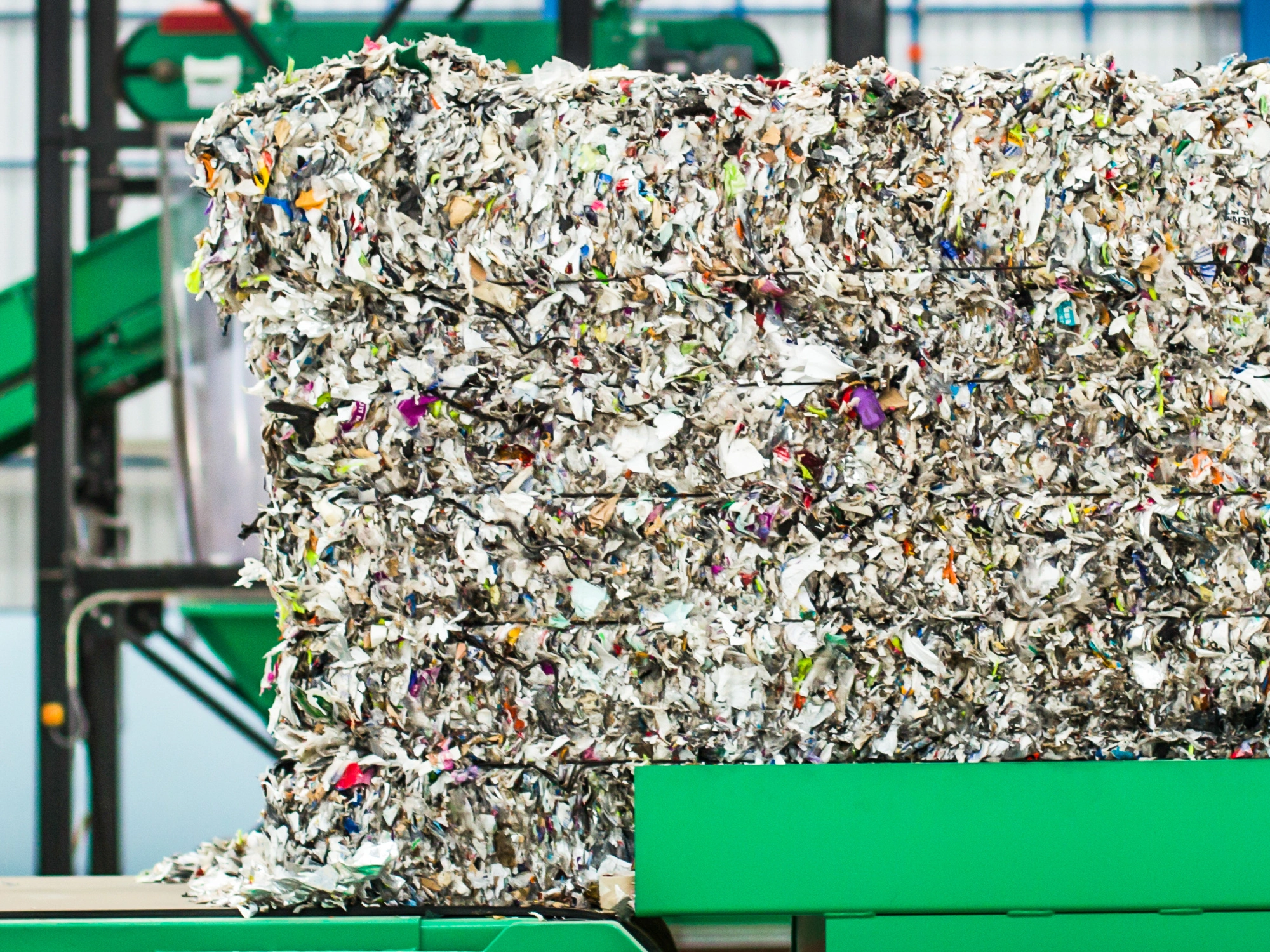 Residual waste in bales at recycling plant.
