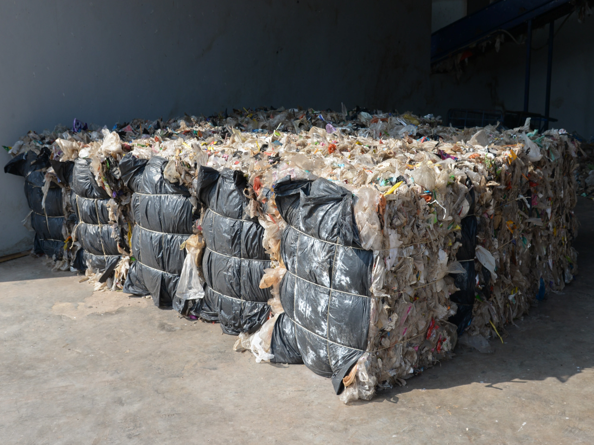 Baled waste being stored for collection and use as RDF.