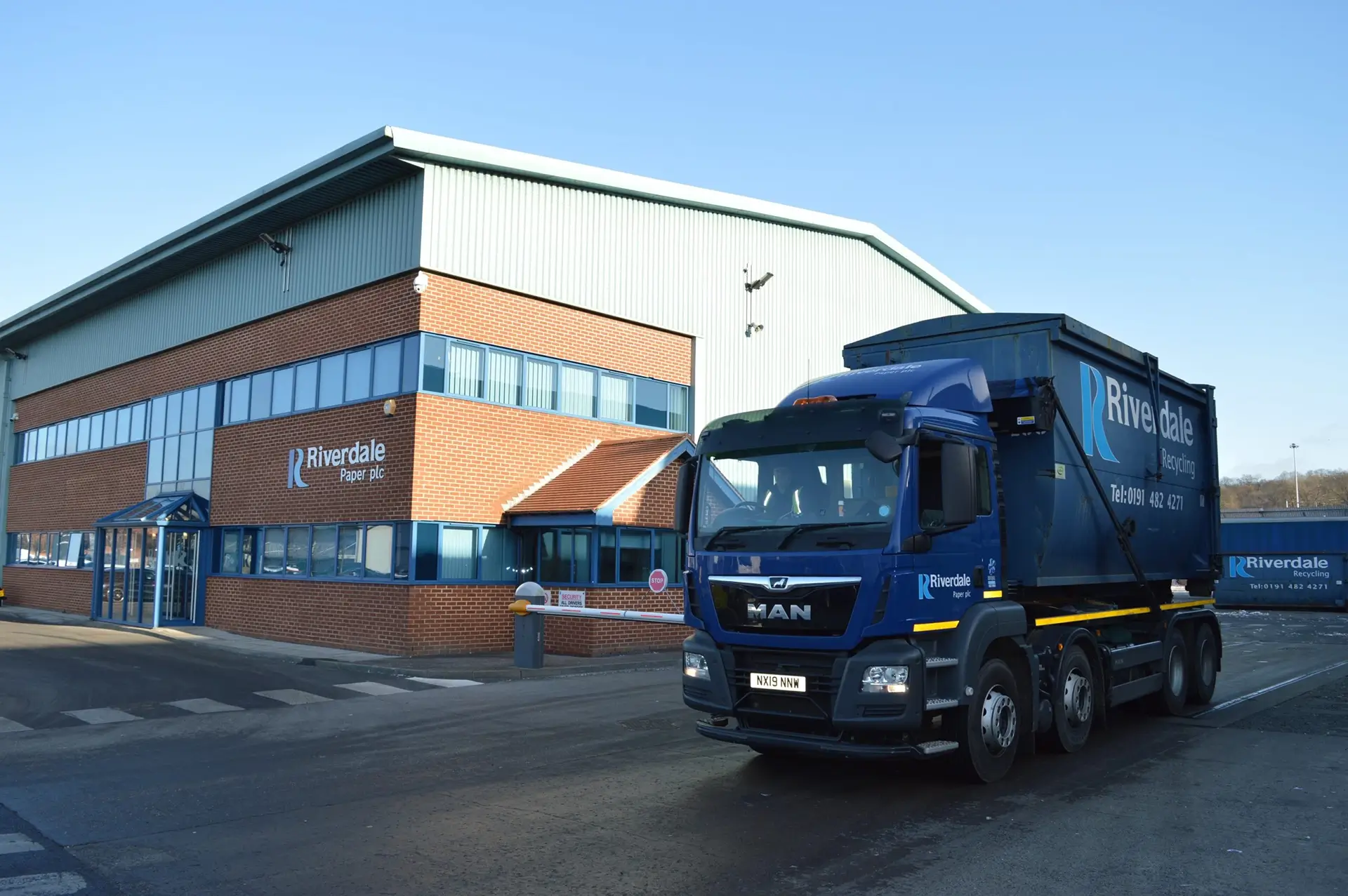 A Riverdale Recycling van in the carpark outside the main office.